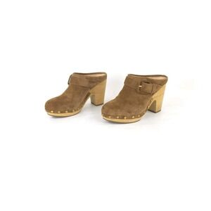 VERONICA BEARD "Dacey" Clogs Brown Pecan Suede Platform Mules Slip On Sandals 8